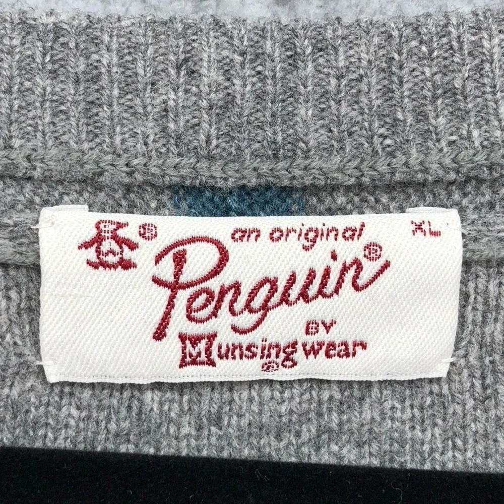 Penguin Wool Sweater Jumper Mens XL Gray V Neck Minimalist Classic Preppy